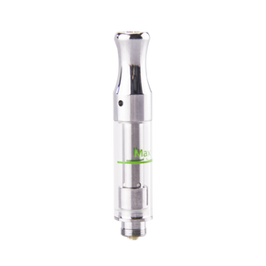 Silver 0.5 ml DM 009 510 thread vape cartridge with a green max fill line graduated onto the barrel  and adjustable airflow port