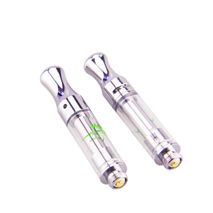 Two silver 0.5 ml DM 009 510 thread vape cartridges with a green max fill line graduated onto the barrel and adjustable airflow ports
