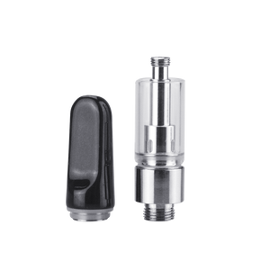 0.5 mL DM 023 510 thread vape cartridge with black ceramic tip detached from silver base