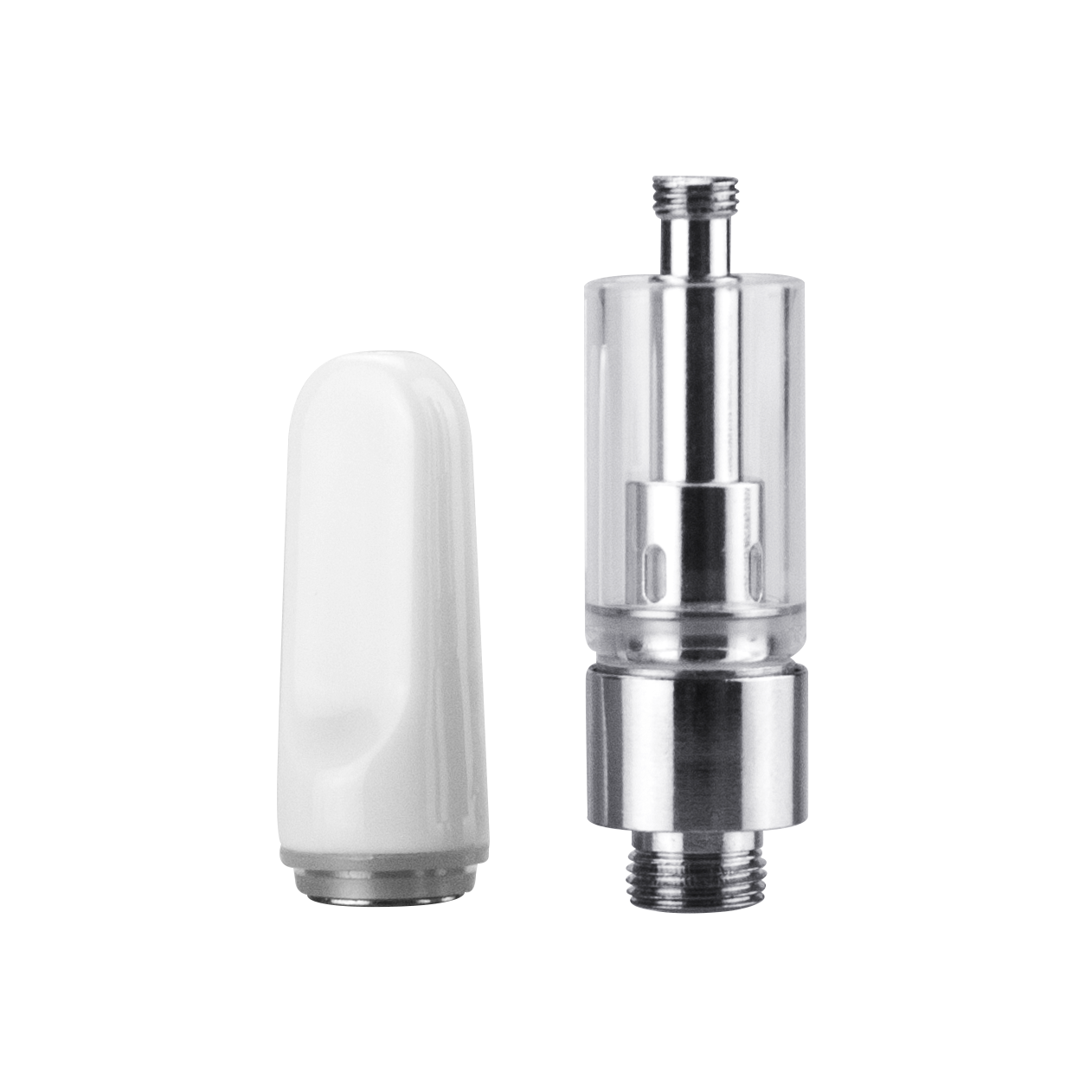 0.5 mL DM 023 510 thread vape cartridge with white ceramic tip detached from silver base