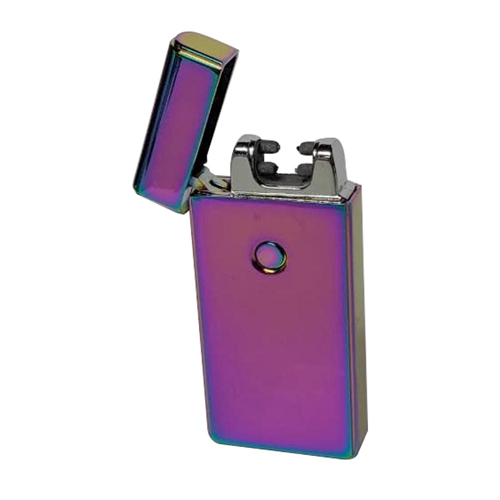 Metallic Gold double plasma arc lighter with button and hinge cap open